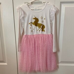 Girls unicorn dress with tulle skirt